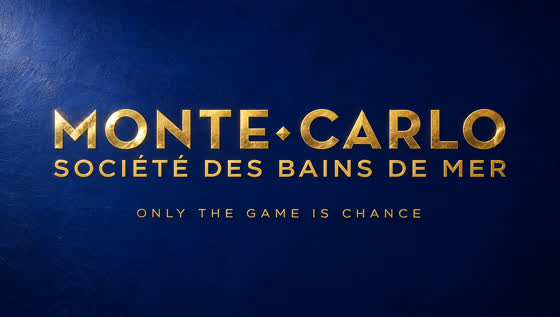 Gold Monte-Carlo lettering on deep blue with the line only the game is chance
