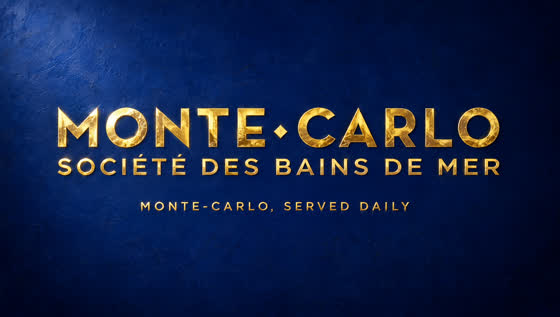 Gold Monte-Carlo lettering on deep blue with the line Monte-Carlo served daily